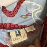 Vintage Kahala Dress Sz 10 Hawaiian Drinks Print V Neck Sleeveless Blue Sundress Photo 2