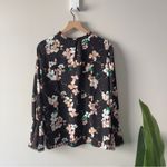 Karl Lagerfeld  Floral Black Blouse Long Bell Sleeves Tie Bow Button Keyhole NWT Photo 2