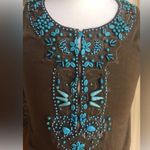 Vintage Boho Votre Nom Brown Top with Turquoise Beading, Excellent Condition Size L Photo 1