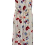 Lucky Brand  Ivory Red Blue Floral Sleeveless Tie Waist V-Neck Maxi Dress size S Photo 4