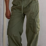 Aerie  L Large High Waisted Go For It Baggy Pull On Cargo Pants Green Boho Grunge Photo 0