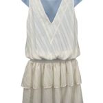 Ramy Brook Carl Deep V-Neck Smocked Tiered Textured Ruffle Mini Dress Ivory Photo 4