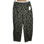 NWT Scoop Seamed Denim Barrel Jeans Wide Leg High Rise Leopard Print Olive SZ 6 Green Photo 1