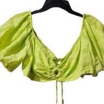Wild Fable  XXL green lace up back bra cropped puffy sleeve top nwt Photo 0