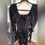 Oh Polly  Black Velvet Ruched Long Sleeve Mini Dress Photo 7