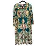 Chico's  Resort Teal Paisley Print 3/4 Sleeve Dress‎ Size 3 (16/18) Plus Stretch Photo 1