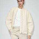 ZARA  Women's White Oversized Long Sleeve Pockets Full Zip Bomber Coat Jacket L Photo 0