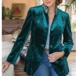 Soft Surroundings  Teal Green Velvet One Button Embellished Blazer Size M Photo 0