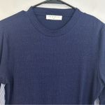Sandro  Blue Striped Knit Mixed Fabric Long Sleeve Top Size Large Photo 2