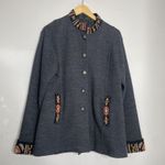 Icelandic Design Gray Wool Cardigan Sweater Jacket Womens XL Embroidered Photo 0
