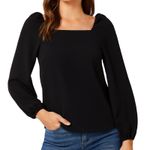 J.Crew 365 Blouse Women 00 Black Square Neck Long Sleeve Puff Sleeve Minimalist Photo 0