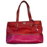 Fossil Hunter Leather Tote Bag Pink Red Zip Closure Key Charm Silver Hardware Photo 0