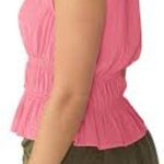 Sanctuary Button Front Featherweight Blouse Shirred Top Strawberry Ice NWT Large Photo 1