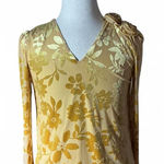 MOTF V Neck Long Sleeve Floral Velvet Burnout Top Size S Yellow Photo 0
