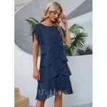 JJ's House JJ’s House Ruffle Scoop A-line Chiffon Asymmetrical Midi Dress Small NWT Photo 5