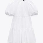 ZARA  Tiered Poplin Dress White Photo 3