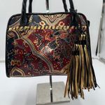 Patricia Nash Red Gold Paisley Leather Satchel Bag Tote Tassel Photo 1