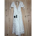 Lulus NWT  Flourishing Blossoms White 3D Floral Backless Midi Dress Wedding Sz L Photo 5