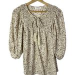 Mittoshop  White & Beige Printed Smocked Bust Long Sleeve Blouse S Photo 0