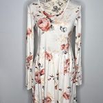 Pink Lily  MEDIUM White Pink Floral Long Sleeve Scoop Round Neck Fit Flare Dress Photo 6