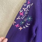 Sahalie Medium Purple Embroidered Sweater Pleated Hippie Boho Cotton Knit Dress Photo 8