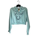 PINK Victoria’s Secret Hoodie XS NWT Mint Blue Crop Script Logo Sweatshirt Photo 1