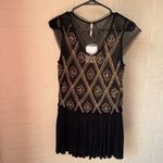 Free People  shirt tulle raw pleated hem embroidered top beaded embroidery Photo 1