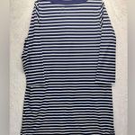 Lands’ End Navy Blue & White Nautical Stripe 3/4 Sleeve Shift Dress Beach Sailor Size L Photo 3
