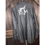 The Quacker Factory LARGE Embroidered Denim Shirt Dogs Fido Beaded‎ Rhinestone Black Photo 5