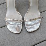 Metaphor  Sienna Heel Open Toe Heels Strappy Silver Metallic Snake Print Sandals Photo 6
