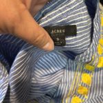 J.Crew  Womens Tunic SMALL Linen‎ Floral Embroidered V-Neck Striped Blue Yellow Photo 5