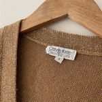 Calvin Klein Women’s Gold Metallic Shimmer Wool Sweater Cardigan Vintage Photo 1