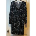 London Times  Dress Black Polka Dot Wrap Long Sleeve V Neck Tie Waist Midi Sz 12 Photo 2