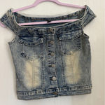 SheIn  Women's Blue Denim Button Up Off The Shoulder Top Vest Size S Photo 0