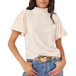 Free People  Claudia Puff-Sleeve Blouse Pink Size XS Holiday Velvet Bohemian Cute Photo 0