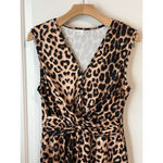 Beaudrm Sleeveless Wrap Dress Womens Size Large Leopard Print V Neck Midi NWT Brown Photo 1