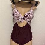 Adore Me  Burgundy and White Swimsuit Photo 3