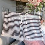 No Boundaries Beachy Comfy Knit Shorts Wine White Striped Elastic Waist Frayed Hem XS Photo 0