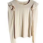 Nation Ltd Dalila Victorian Crewneck Ruffled Slub Cotton Tee Antique Cream L Photo 2