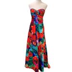 Vintage Formal Dress XS Y2K Strapless Long Gown Holiday Party Beaded Tropical Red Photo 15