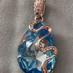 18” 20” Necklace Blue Beveled Crystal Teardrop Pendant 1.25” H Silver Design Photo 0
