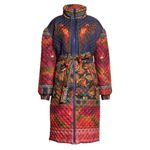 Farm Rio  Puffer Coat jacket M Midi Longline Belted Patchwork Parrot Reversible Photo 5