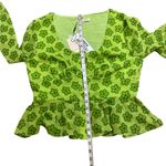 Urban Outfitters Green Floral long sleeve Peplum chiffon Top Size L Photo 3