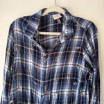 Knox Rose Womens Blue Plaid Embroidered Button Shirt XXL Boho Peasant Lumberjane Photo 1