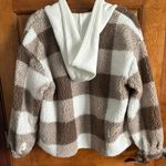 Fuzzy Brown And White Flannel Jacket With Hood Photo 1
