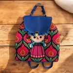 HANDMADE Mexican Inspired Muneca Doll Backpack Blue Photo 0
