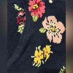 Vintage Floral hand Embroidered Knit Sweater Navy‎ V Photo 9