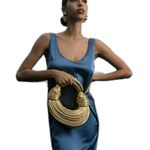 Source Unknown Mini Jodie Tubular Leather Bag Double Knot Beige Gold Noodle Purse Bag Evening Photo 4