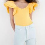 ZARA NWOT yellow ribbed ruffle flutter sleeve stretchy bodysuit Photo 5