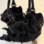 Vince Camuto  Black Leather Shoulder Bag Purse with Flowers Leather+Jaquard Photo 6